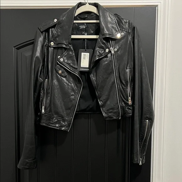 LAMARQUE Black Cropped Leather Jacket - Picture 4 of 5